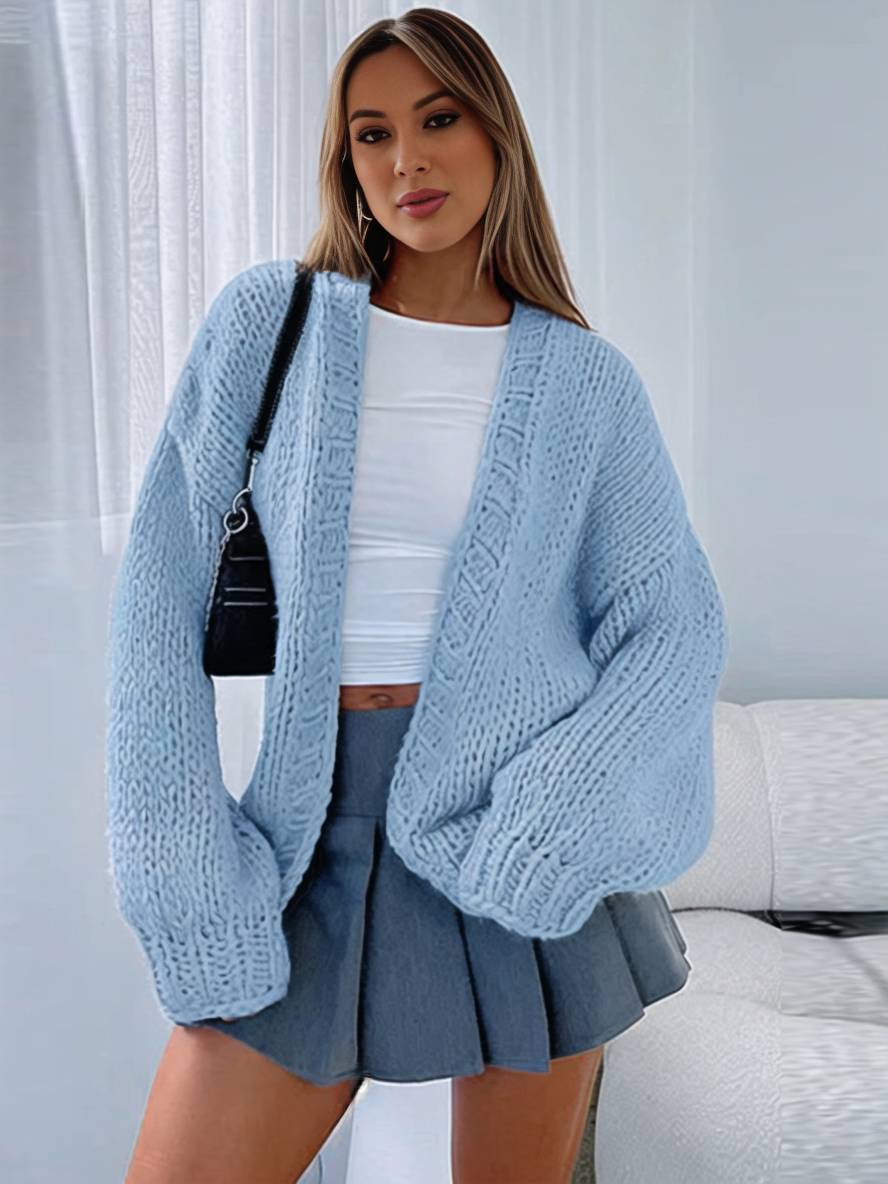 GR | Chunky knit cardigan, solid color with dropped shoulders, long sleeve, women's, elegant, casual, wide, oversized blouson 