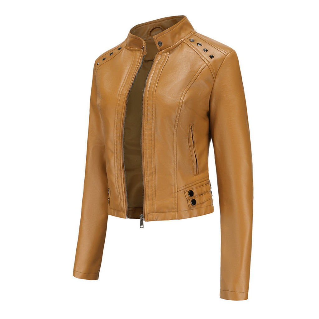 GR | Elegant leather jacket with unique details for women
