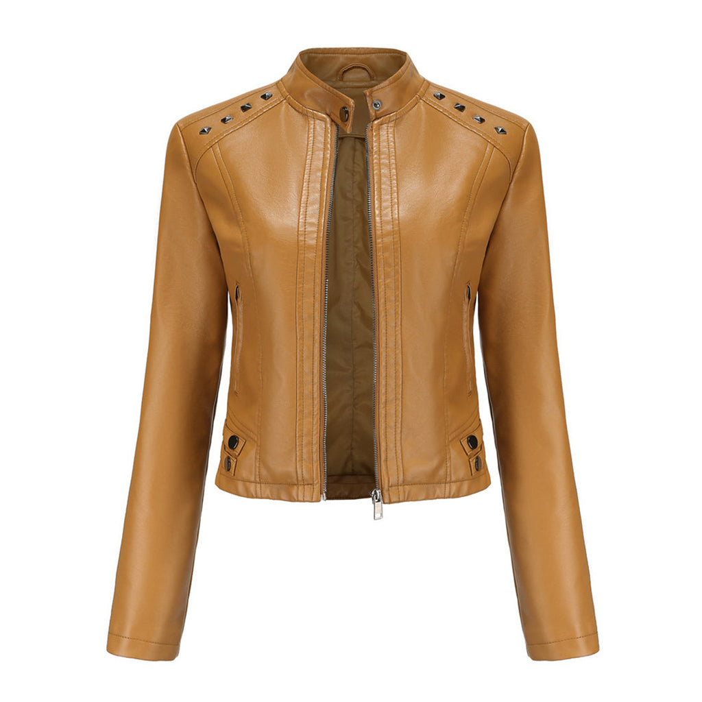 GR | Elegant leather jacket with unique details for women