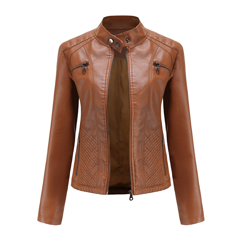 GR | Women's leather jacket - Fashionable jacket with zipper