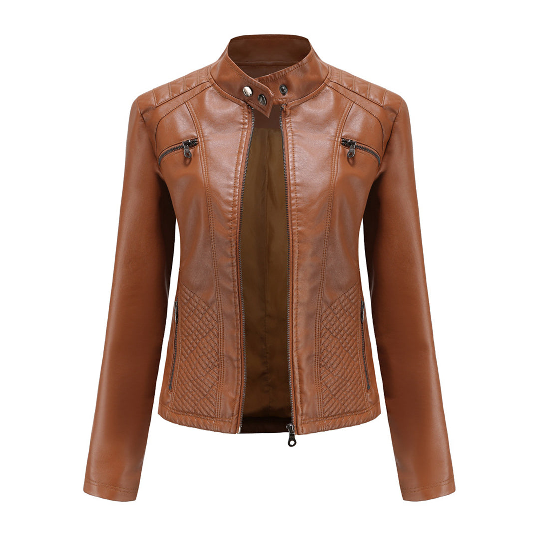 GR | Women's leather jacket - Fashionable jacket with zipper