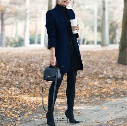 GR - Fashionable wool coat with a fixed neckline