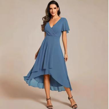 GR | Stilvolles Midikleid mit Kurzen Ärmeln