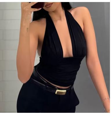 Women's figure-hugging top with a clever wrap design, size