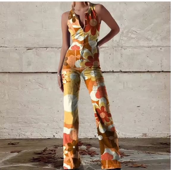 GR | Floral Split Denim Jumpsuit 