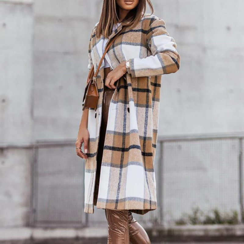 Wool coat | Long checked autumn coat for women