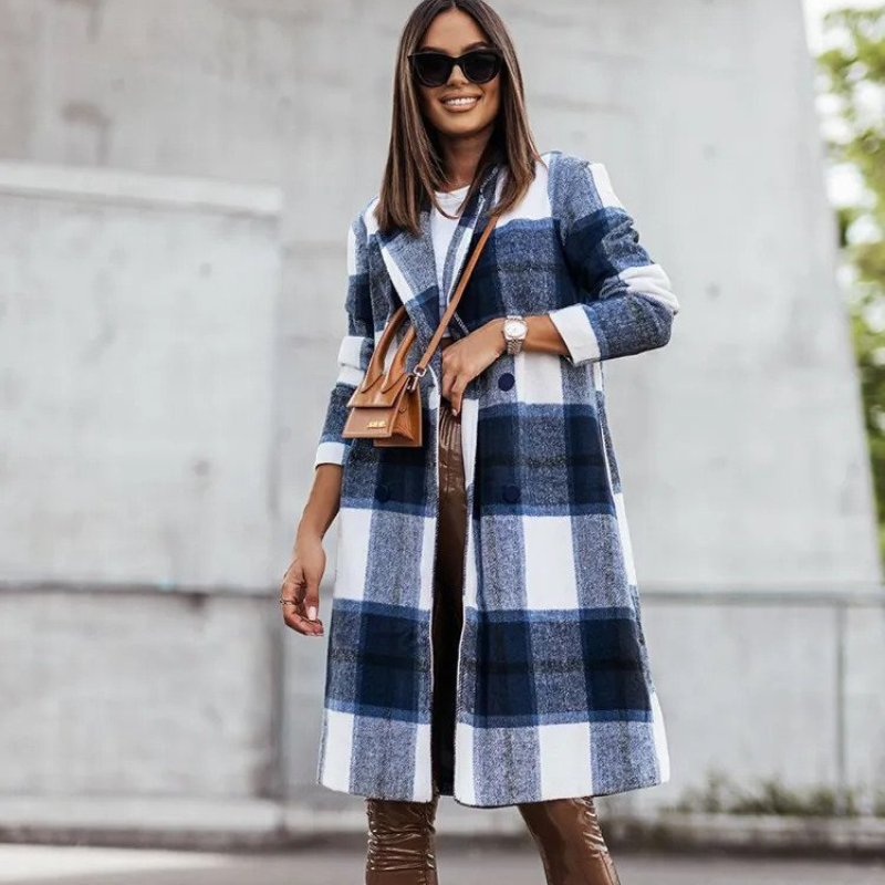 Wool coat | Long checked autumn coat for women