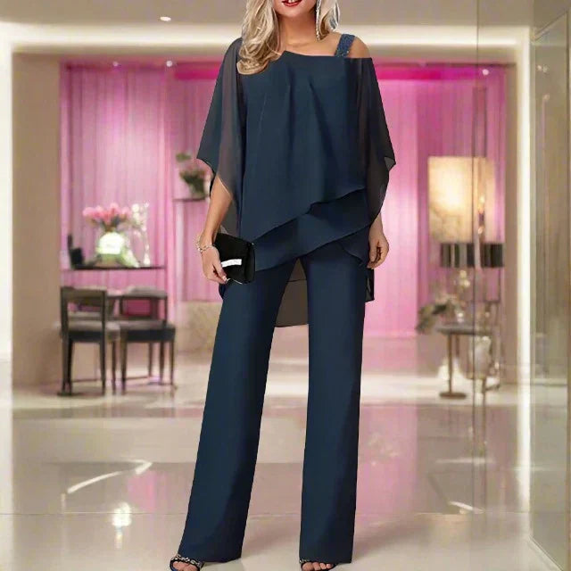 GR | 2-piece chiffon set - sophisticated women's top and jumpsuit
