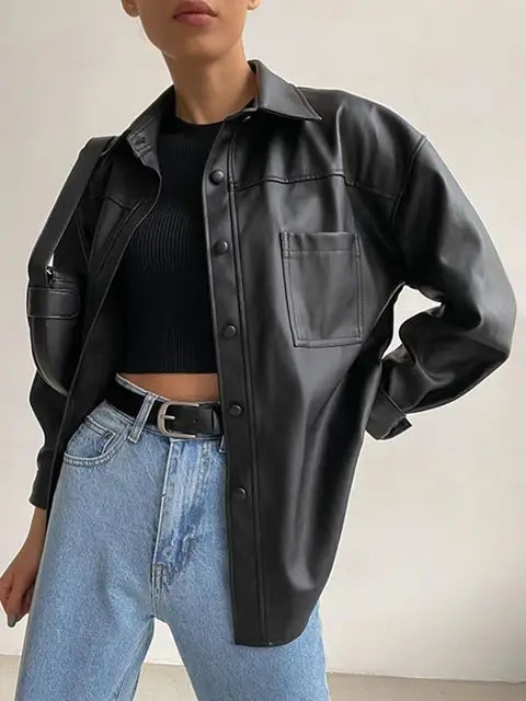 GR | Oversized Loose Leather Jacket Women's