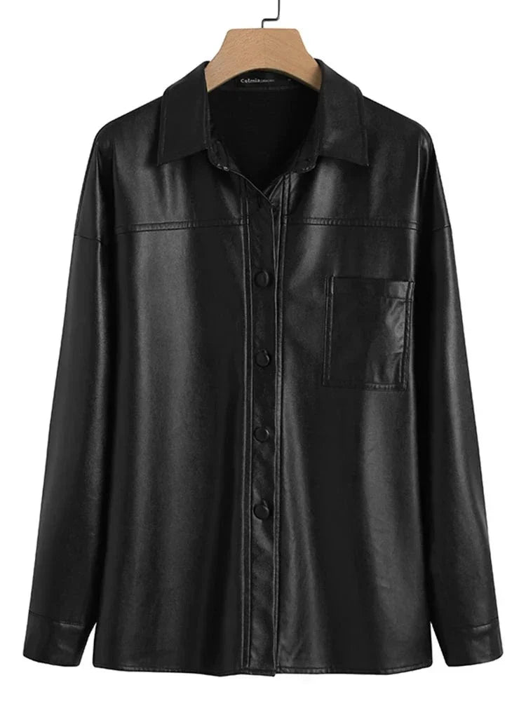 GR - Women's faux leather jacket with long sleeves