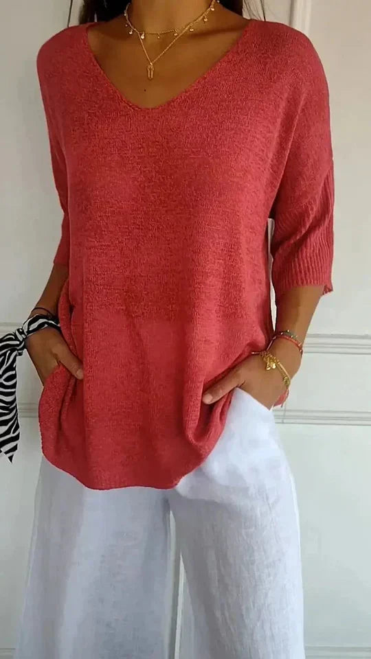 GR  | Bequemes Damen-Stricktop mit V-Ausschnitt
