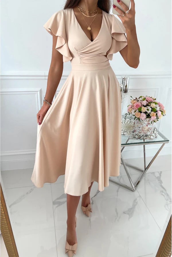 GR | Elegantes Midi Kleid Mit Schmetterlingsärmeln