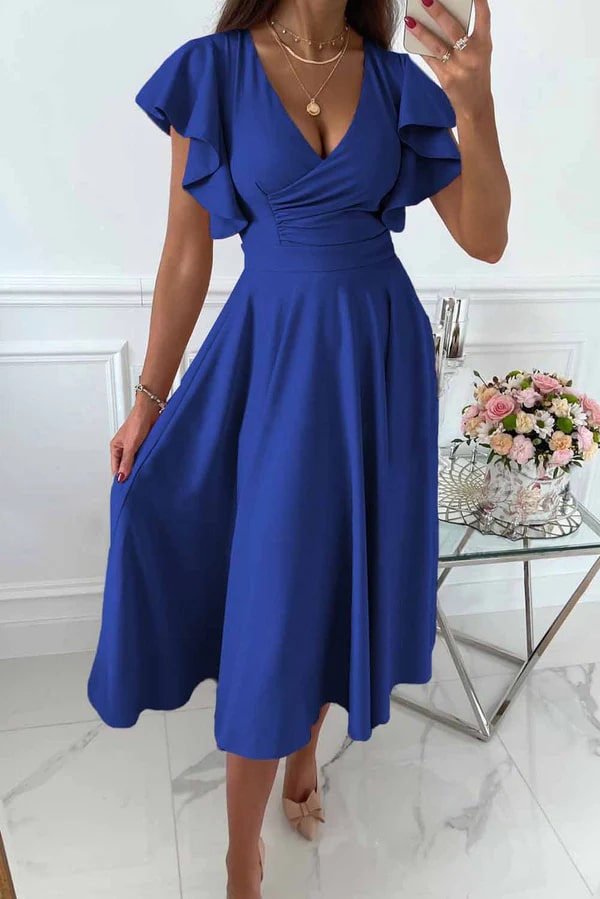 GR | Elegantes Midi Kleid Mit Schmetterlingsärmeln