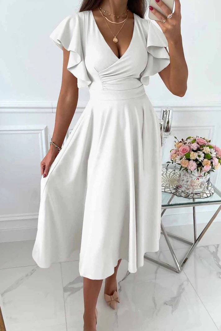 GR | Elegantes Midi Kleid Mit Schmetterlingsärmeln