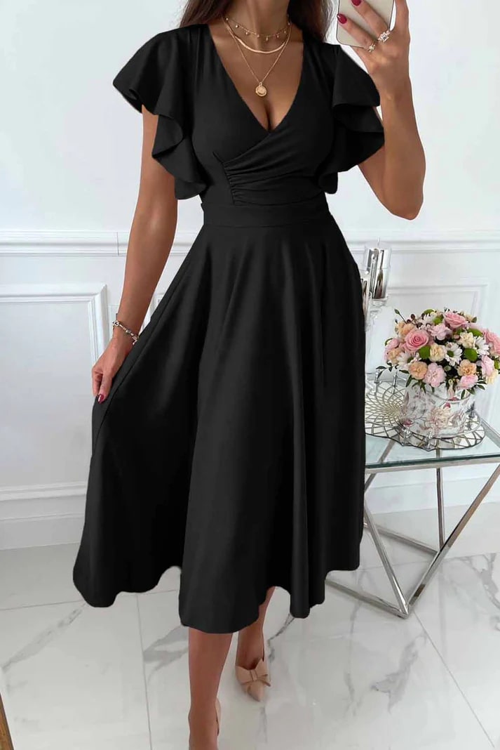 GR | Elegantes Midi Kleid Mit Schmetterlingsärmeln