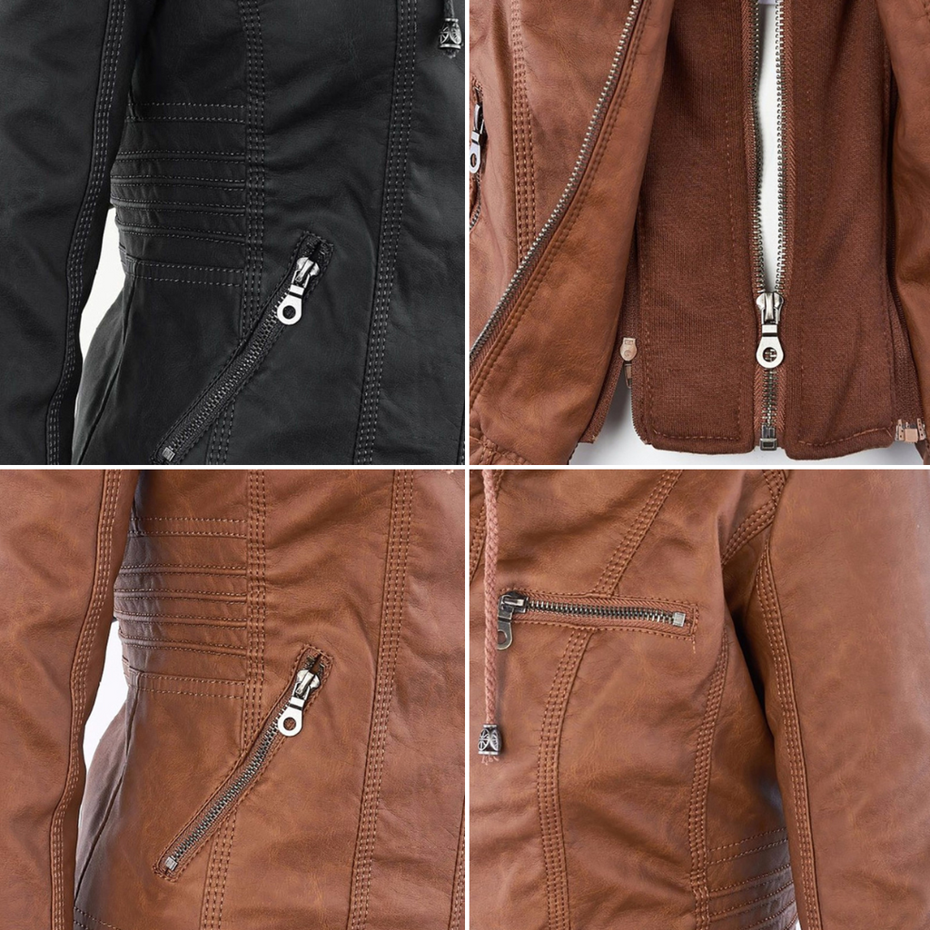 GR | Double-lined women's leather jacket with hood
