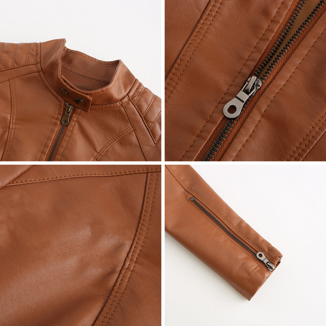 GR | Women's leather jacket - Fashionable jacket with zipper