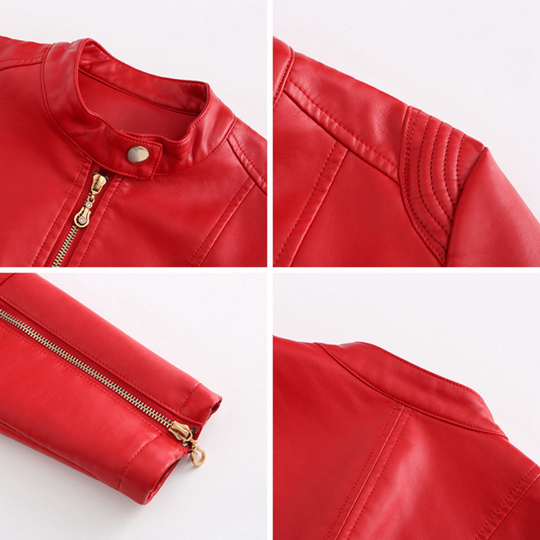 GR | Elegant leather jacket with round neck and button closure for women