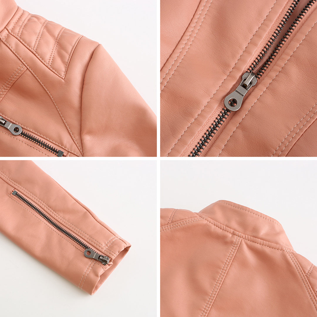 GR | Women's leather jacket - Fashionable jacket with zipper