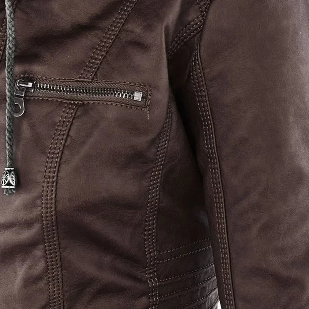 GR | Elegant hooded motorcycle jacket made of high-quality leather