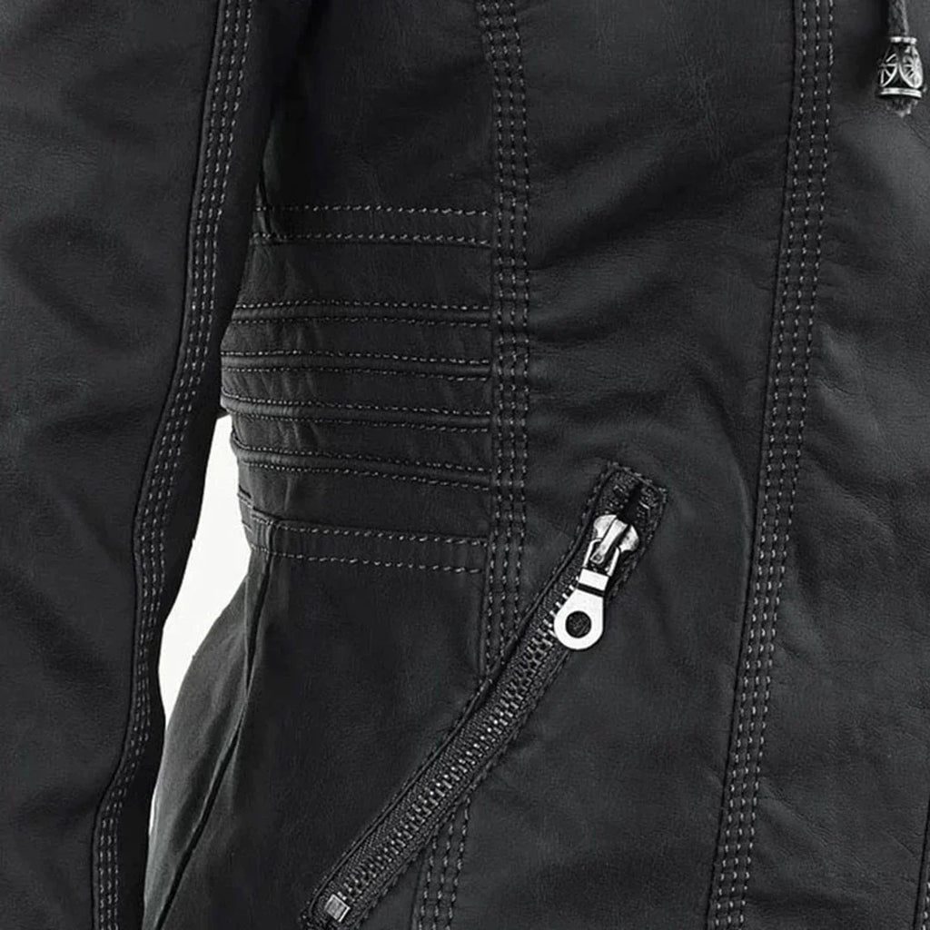GR | Elegant hooded motorcycle jacket made of high-quality leather