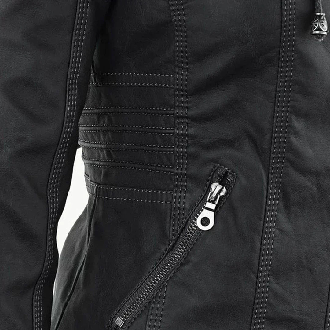 GR | Elegant hooded motorcycle jacket made of high-quality leather