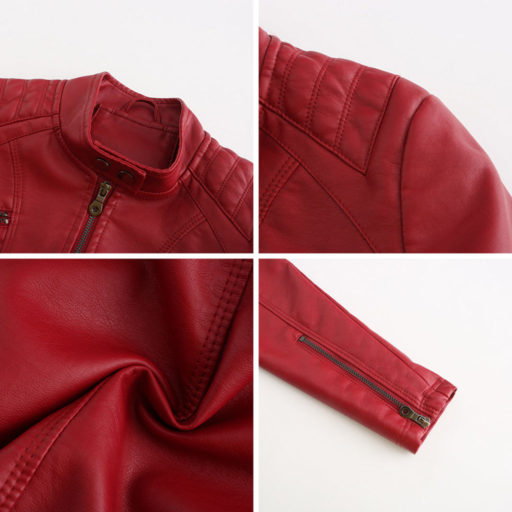 GR | Women's leather jacket - Fashionable jacket with zipper