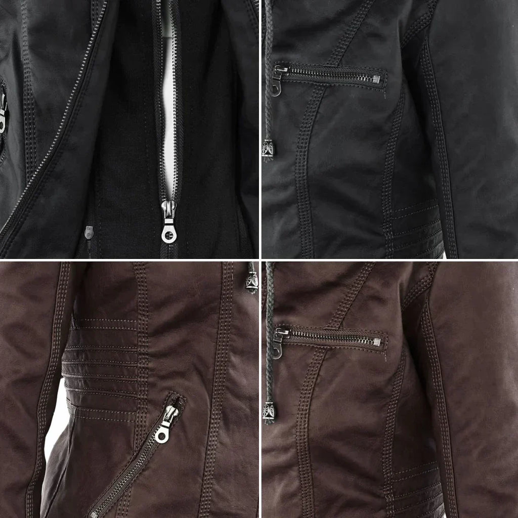 GR | Elegant hooded motorcycle jacket made of high-quality leather