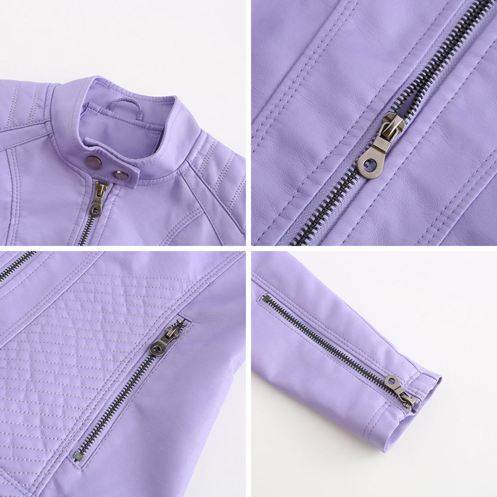 GR | Women's leather jacket - Fashionable jacket with zipper