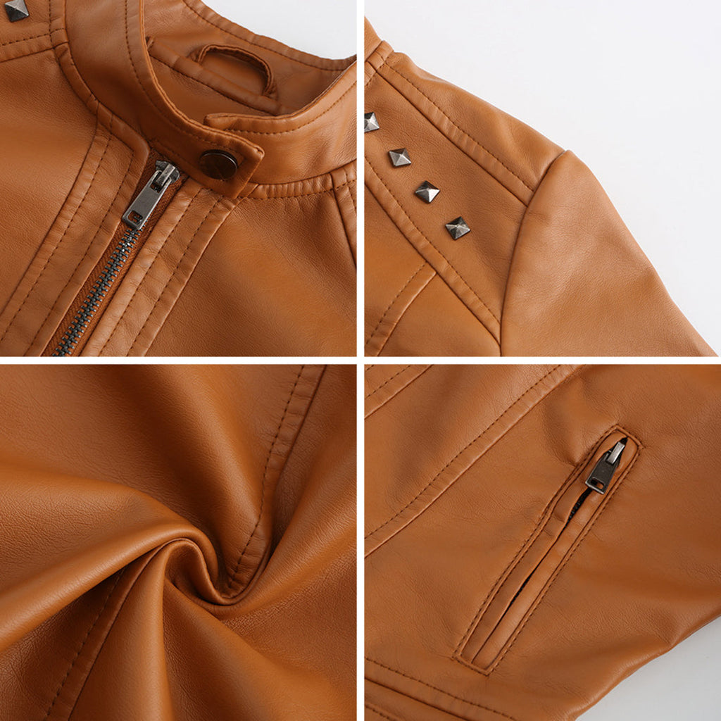 GR | Elegant leather jacket with unique details for women