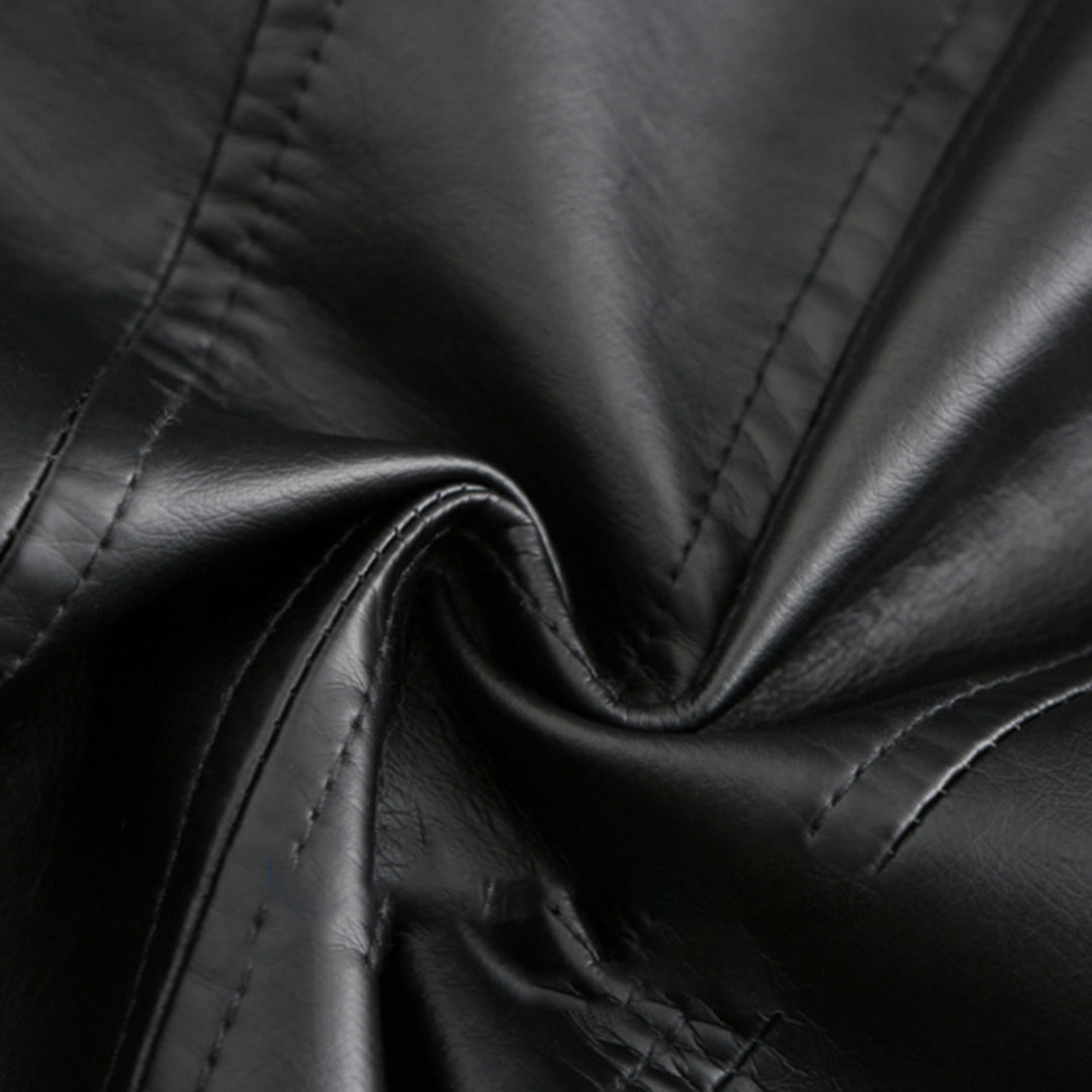 GR | Elegant leather jacket with round neck and button closure for women