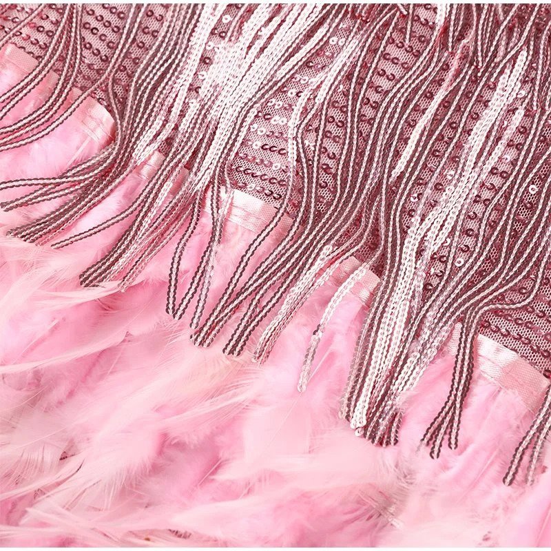 GR | Spaghetti Strap Feather Mini Dress Party Dress 