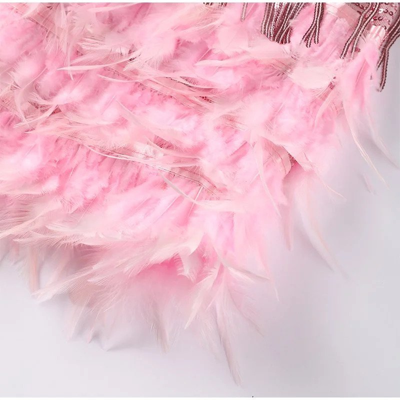 GR | Spaghetti Strap Feather Mini Dress Party Dress 