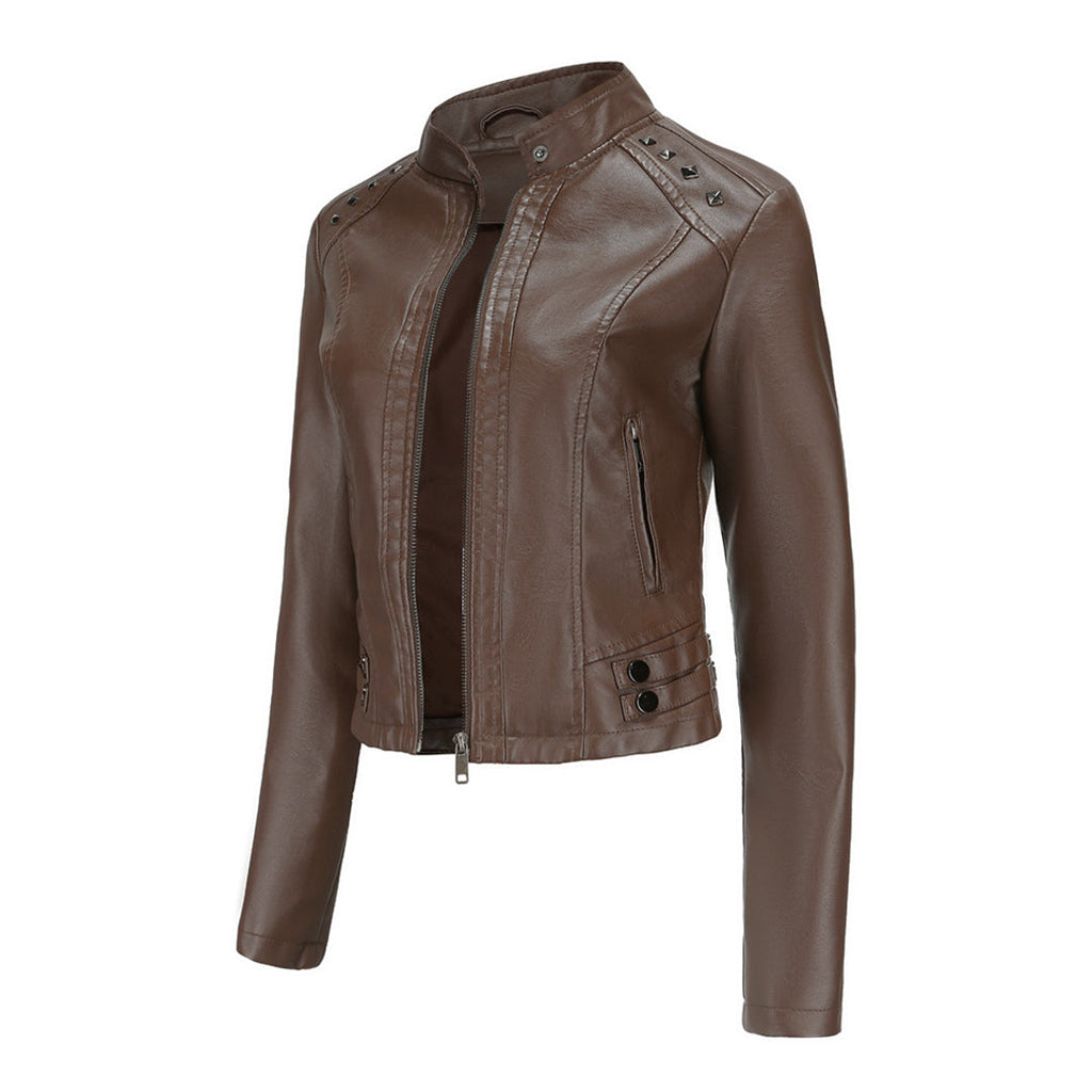 GR | Elegant leather jacket with unique details for women