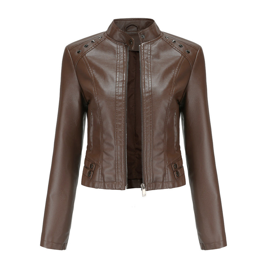 GR | Elegant leather jacket with unique details for women