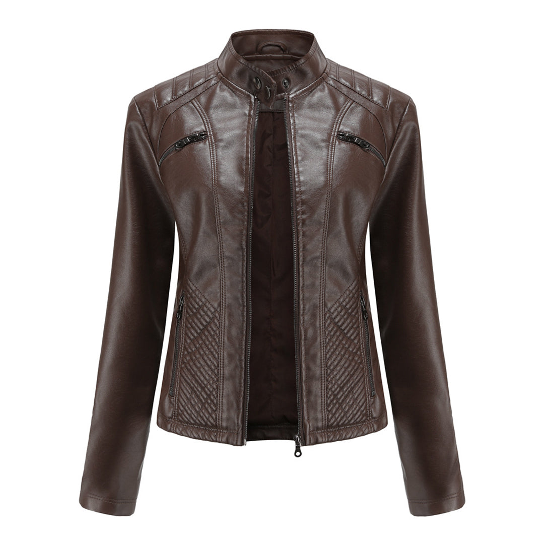 GR | Women's leather jacket - Fashionable jacket with zipper