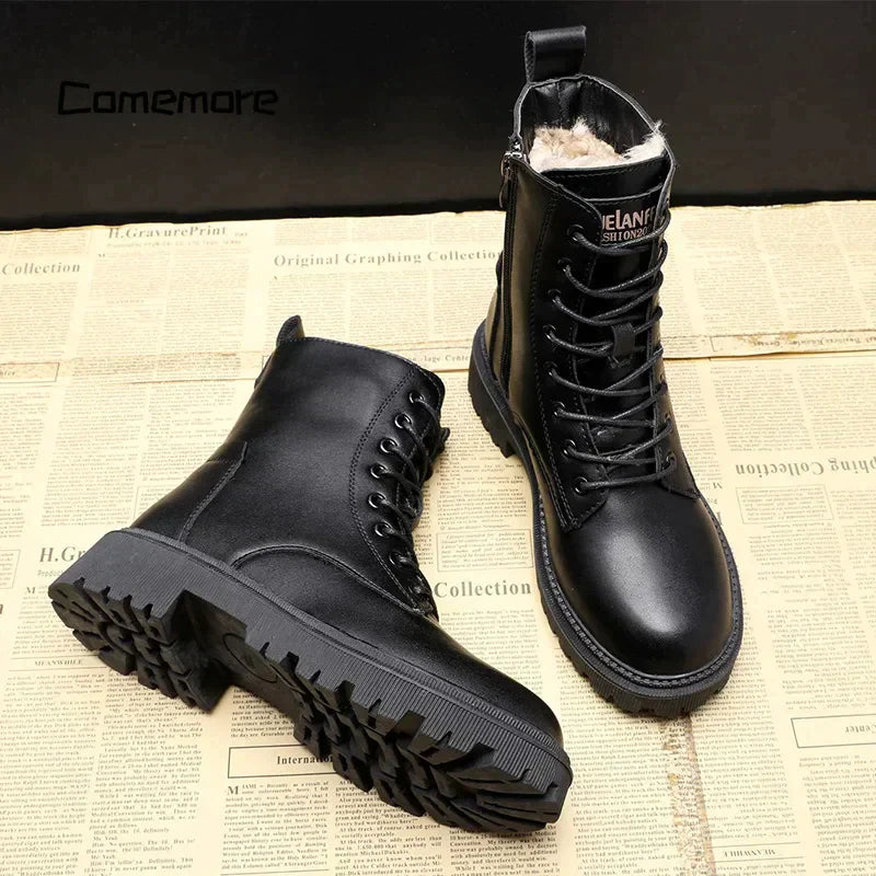 GR | Women's lace-up boots - lined winter boots with zipper and robust sole
