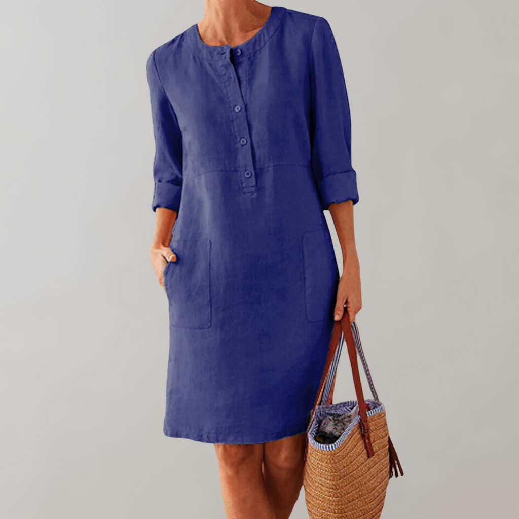 GR - Comfortable women's shirt dress | Button-down front dress | Timeless dress with three-quarter sleeves