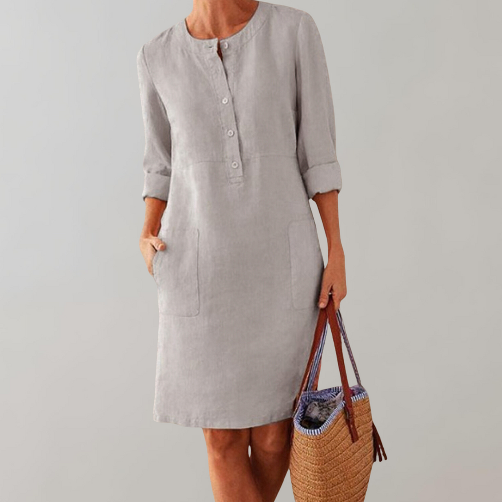 GR - Comfortable women's shirt dress | Button-down front dress | Timeless dress with three-quarter sleeves