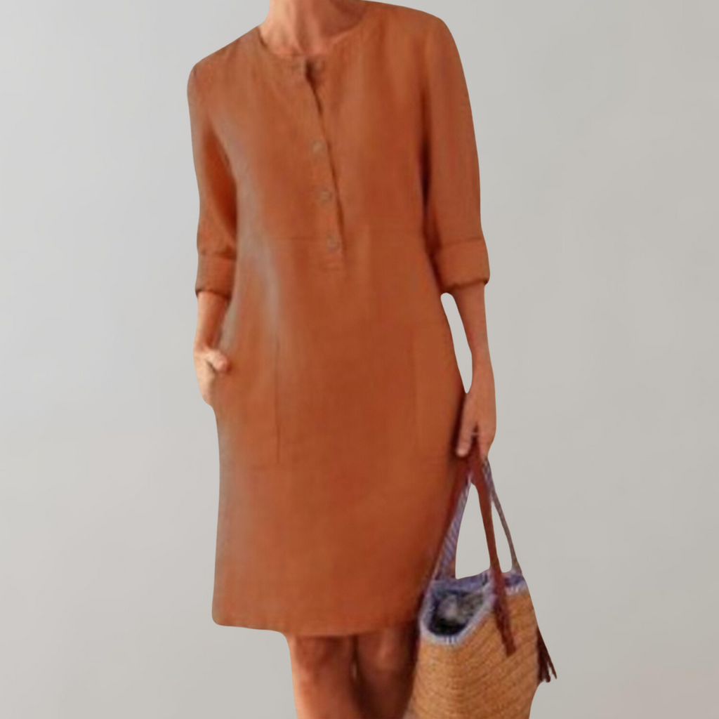 GR - Comfortable women's shirt dress | Button-down front dress | Timeless dress with three-quarter sleeves