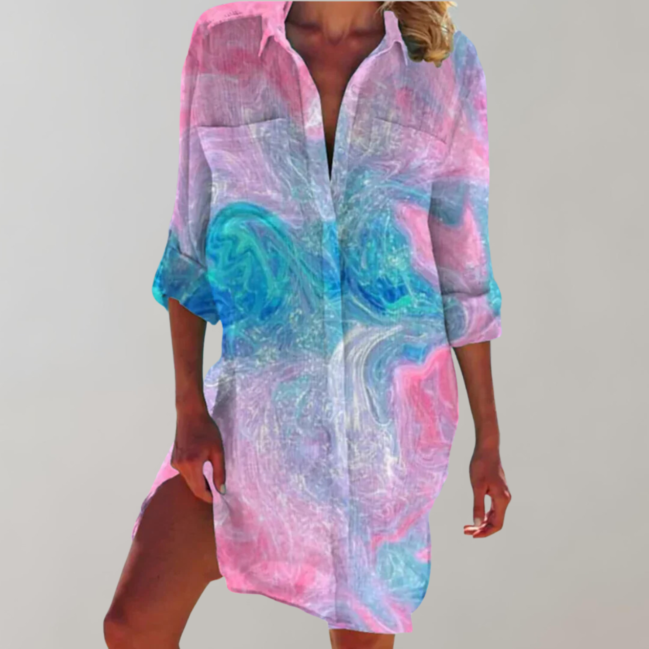 GR - Gemustertes Hemdblusenkleid | Buntes Midikleid Sommer