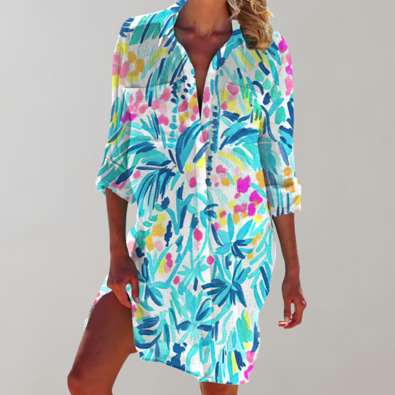 GR - Gemustertes Hemdblusenkleid | Buntes Midikleid Sommer