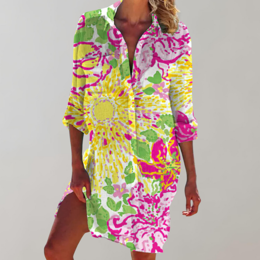 GR - Gemustertes Hemdblusenkleid | Buntes Midikleid Sommer