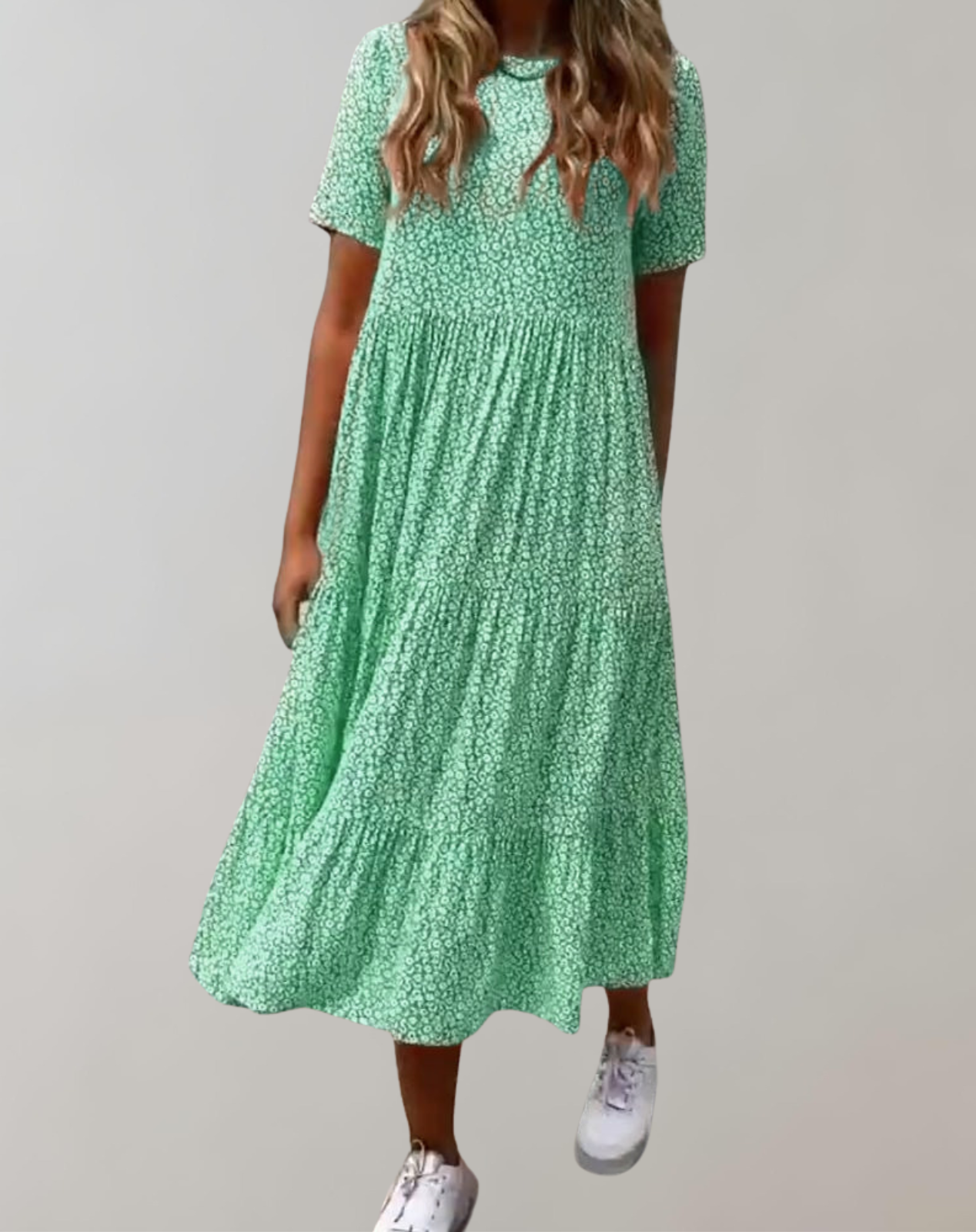 GR - Lässiges, kurzärmliges Midikleid mit Blumenmuster | fließendes Kleid für Damen