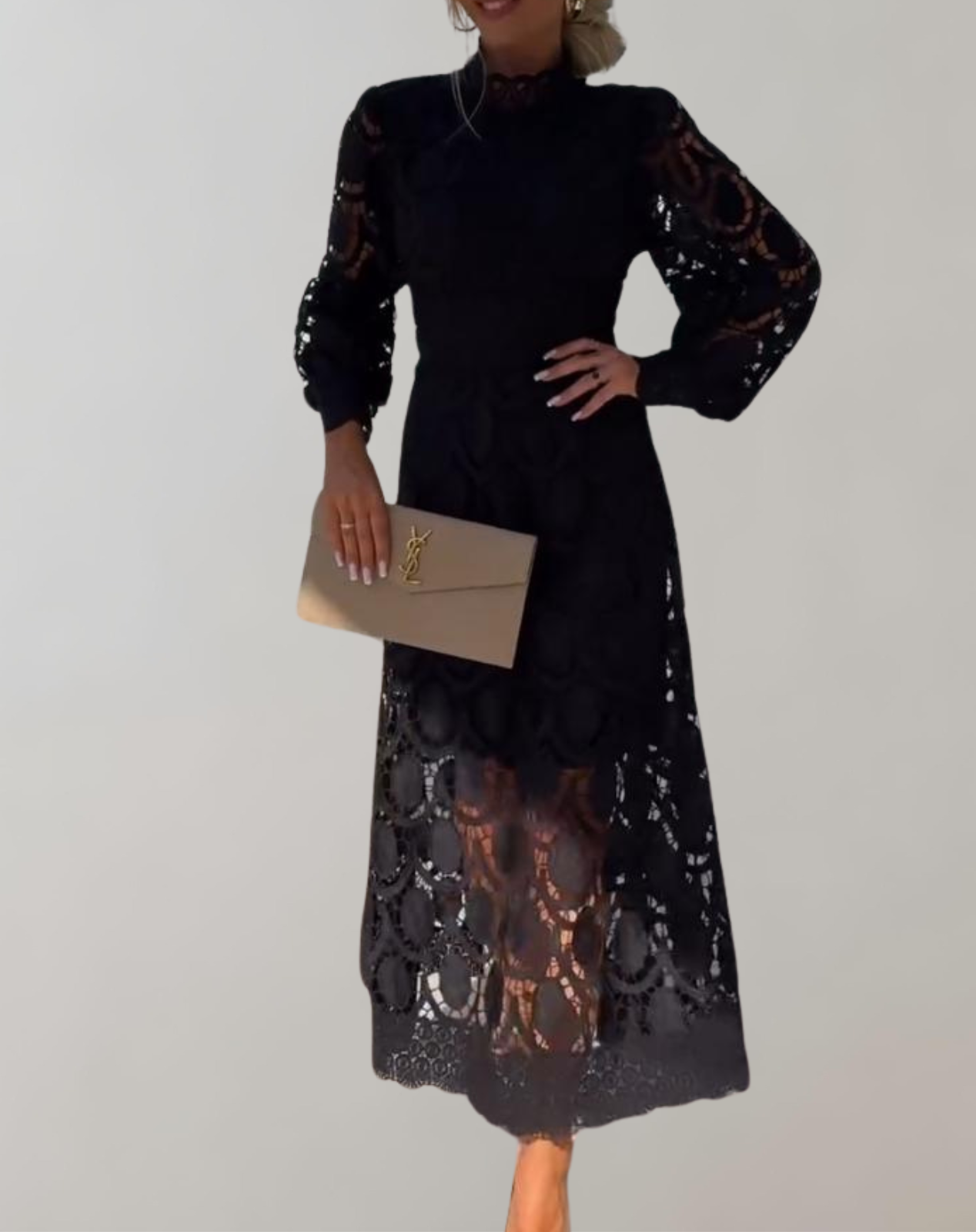 GR -Anspruchsvolles Midikleid aus weißer Spitze | Spitzenkleid im Vintage-Stil