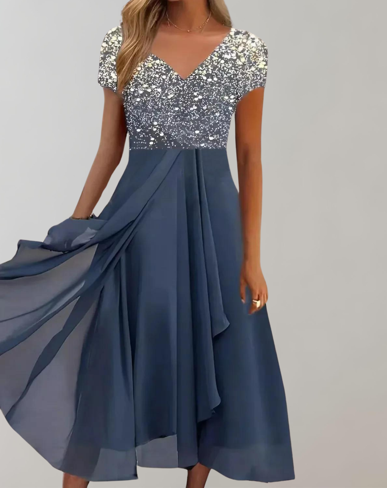 GR - Dress with vibrant flowers | Evening dress for women | Shiny top dress