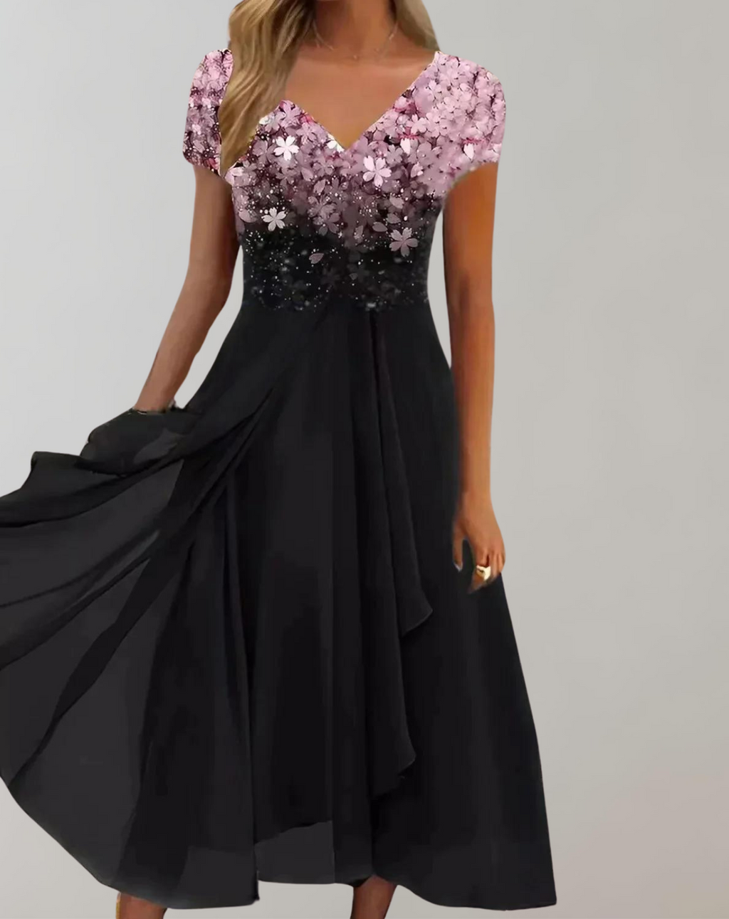 GR - Dress with vibrant flowers | Evening dress for women | Shiny top dress