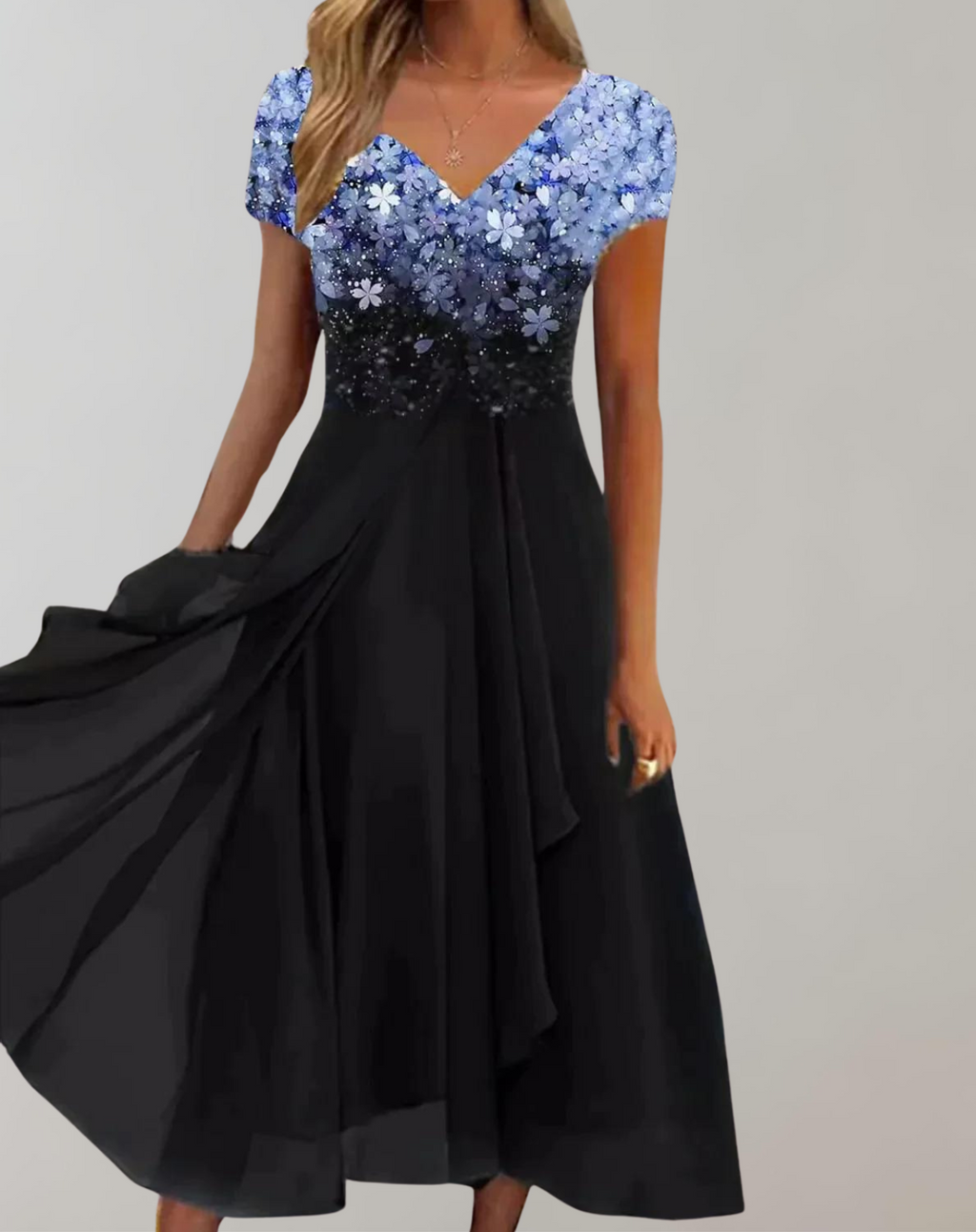 GR - Dress with vibrant flowers | Evening dress for women | Shiny top dress
