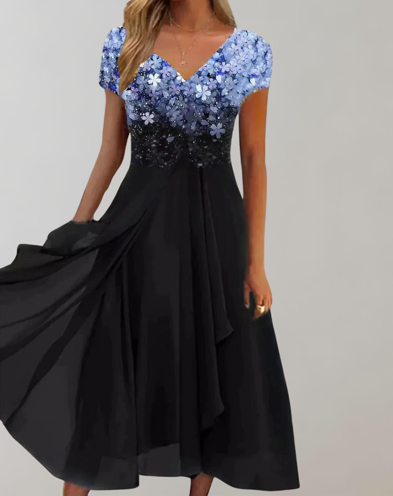 GR - Dress with vibrant flowers | Evening dress for women | Shiny top dress