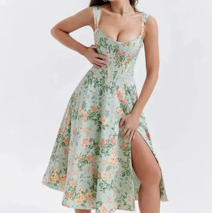 GR | Blumen Korsett Midi Kleid